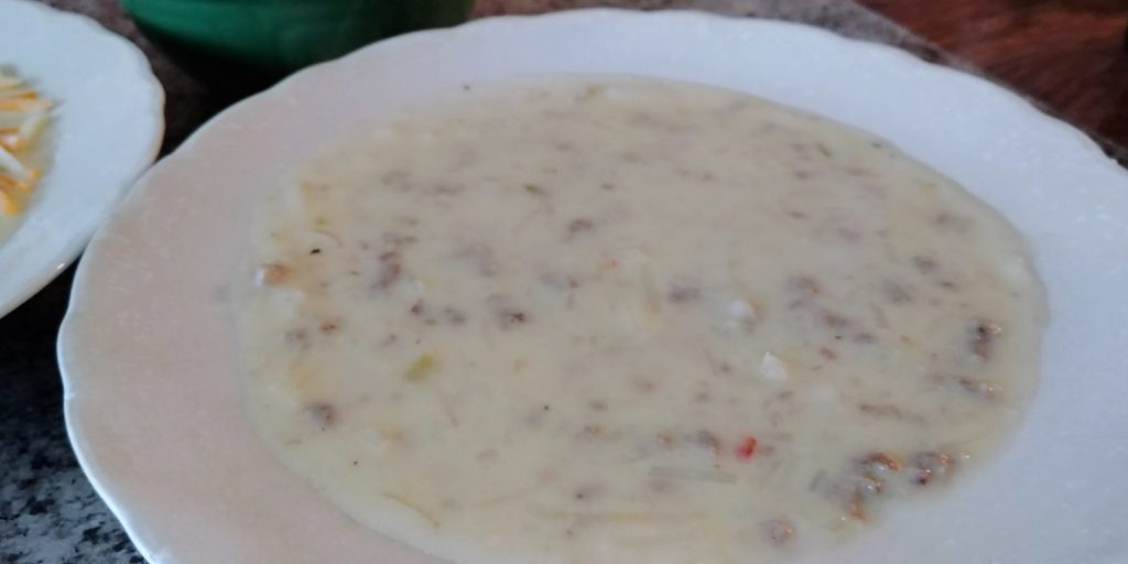 Sausage Potato Soup Complete in Bowl with no cheese