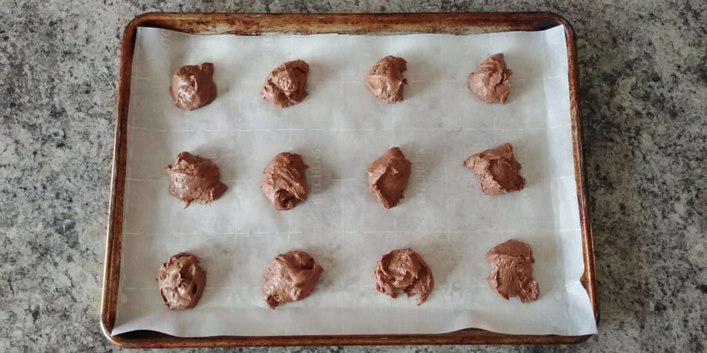 Chocolate Drop Cookies Dough on Pan Unbaked