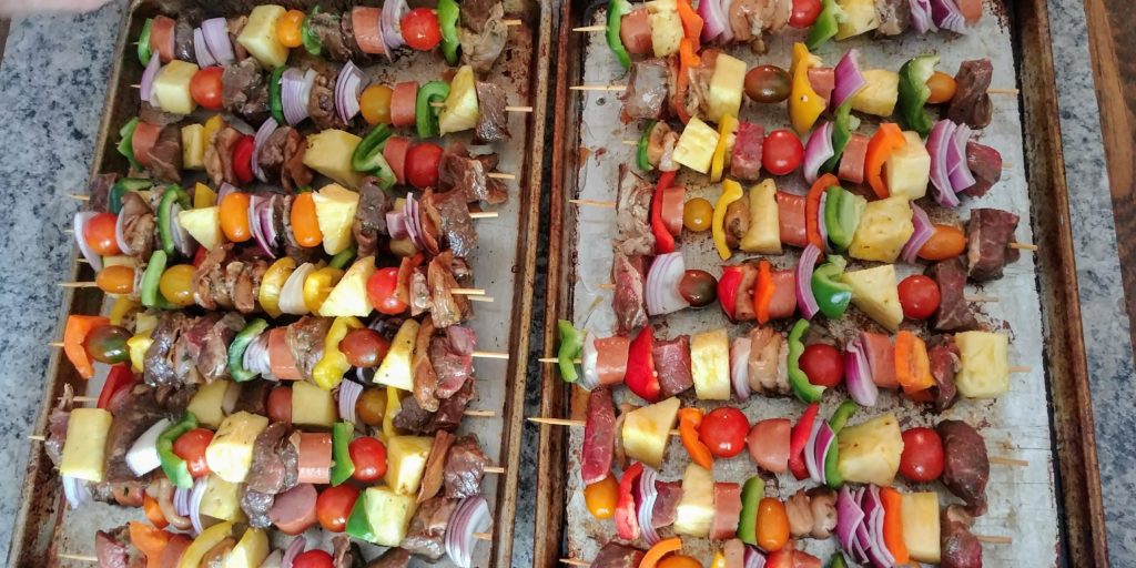 Celebration Beef and Chicken Kabobs assembled uncooked