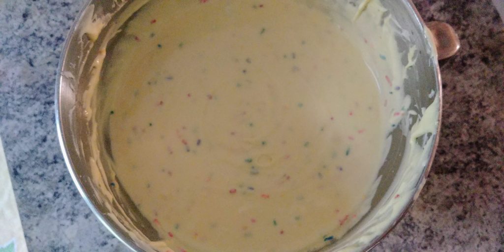 Funfetti Cheesecake Bars all filling ingredients mixed