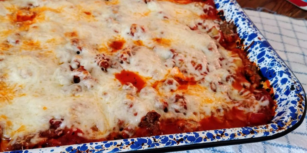 Ravioli Lasagna complete in pan