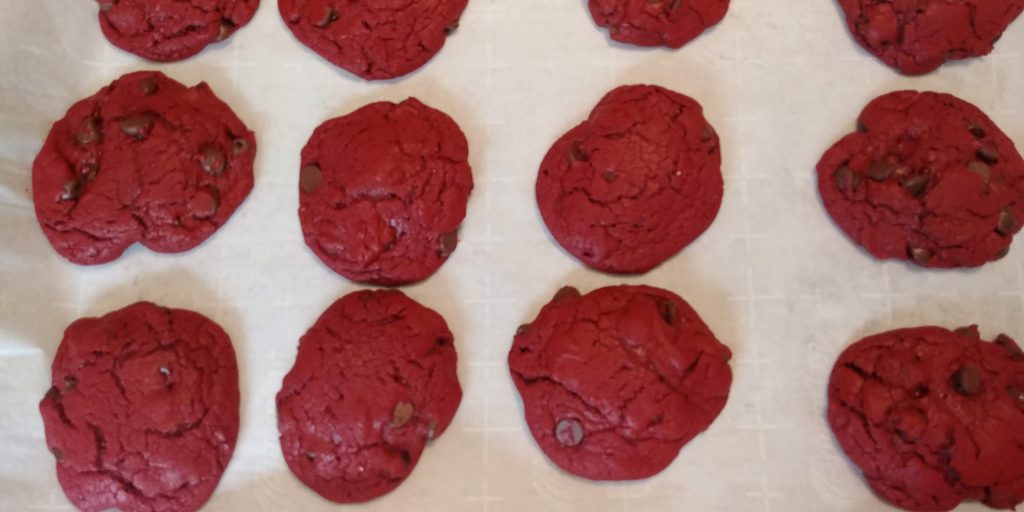 Ladybug Cookies baked cookies on sheet