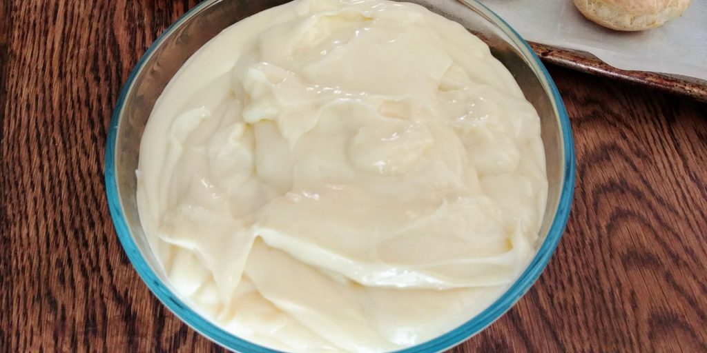 Vanilla Custard Filling for Cream Puffs complete in bowl before chilling