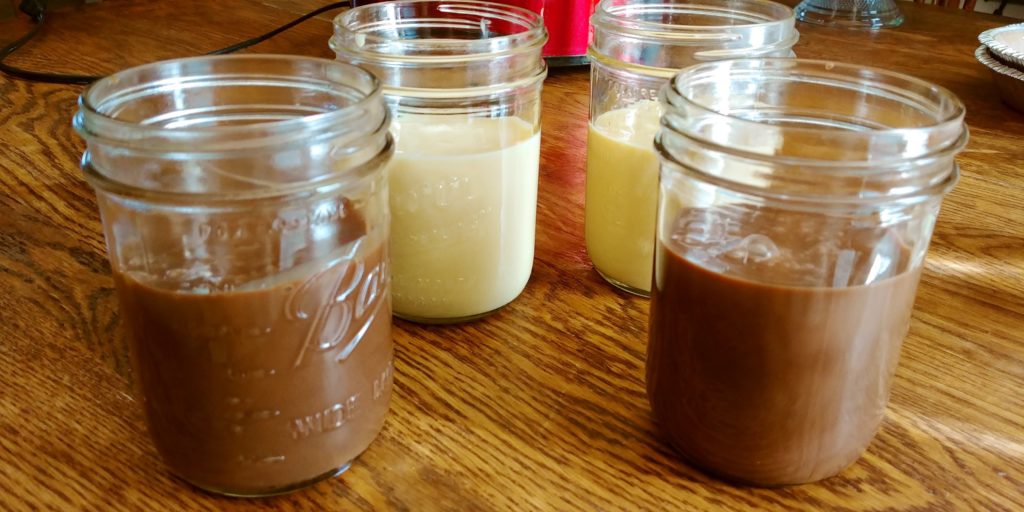 Caramel Pie 2 types of milk in jars