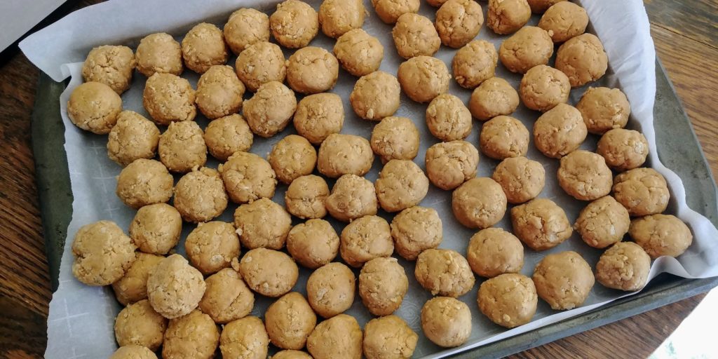 The Best Peanut Butter BonBons balls on pan 2