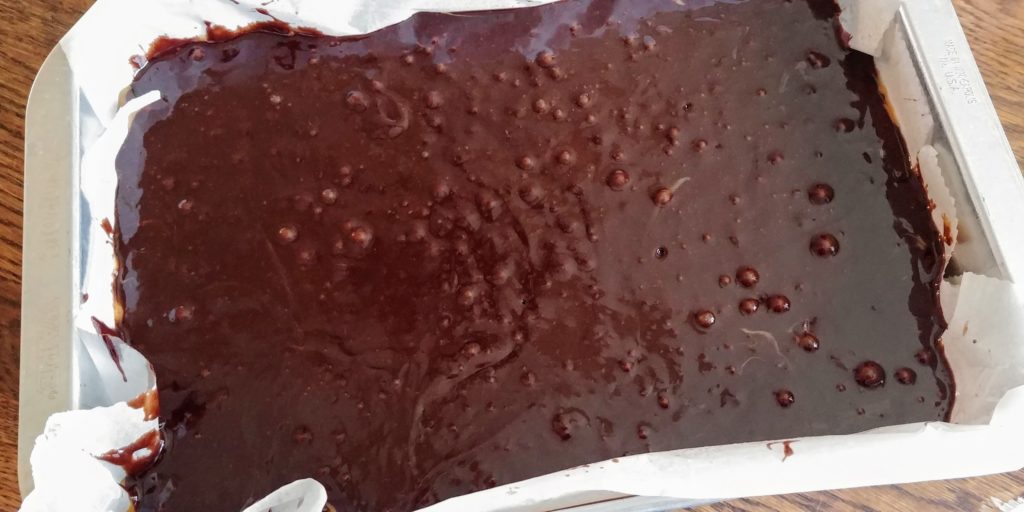 DulceDelish Brownies in pan last step unbaked
