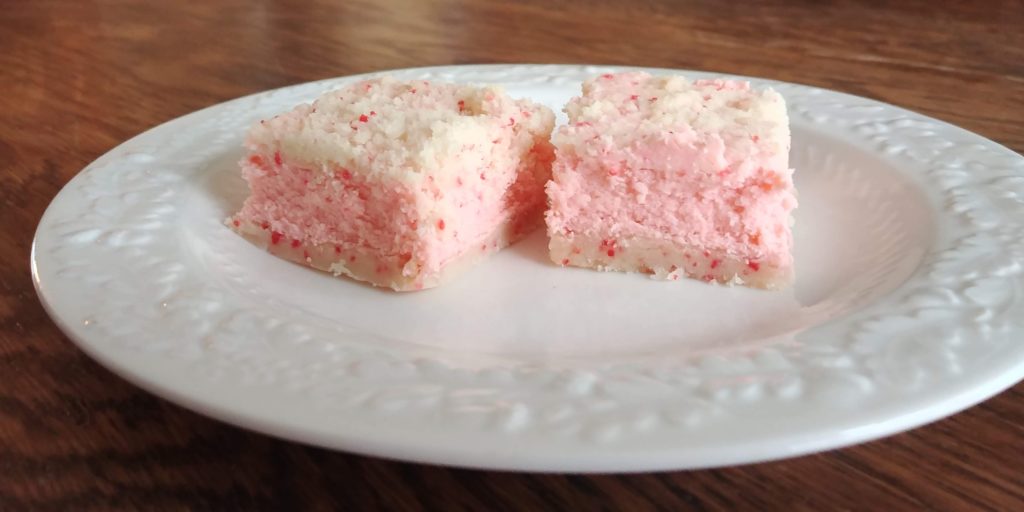 Cherries Jubilee Cheesecake Bars complete on plate 2