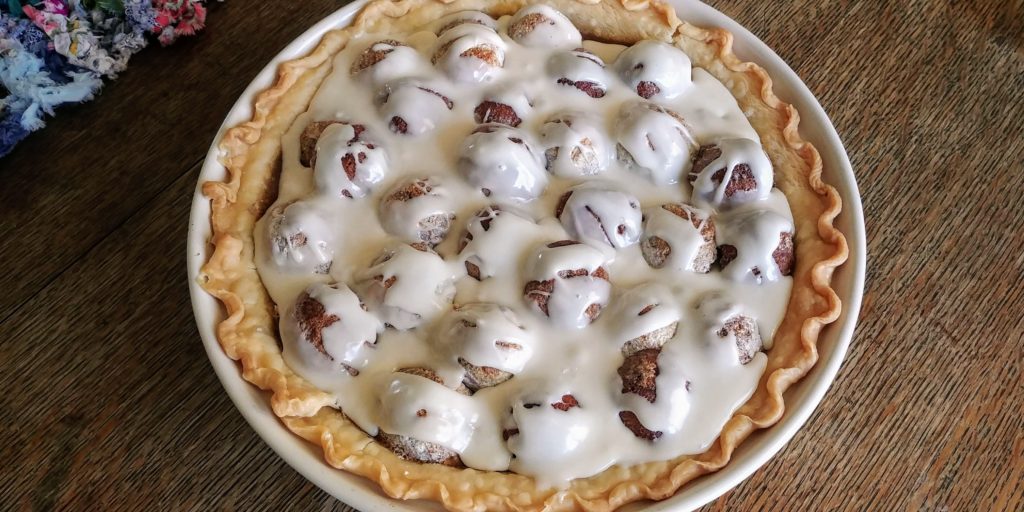 Sherry's Cinnamon Donut Pie complete glazed whole