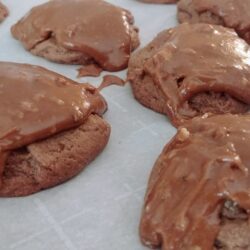 Texas Cake Cookies with pecans close up on board